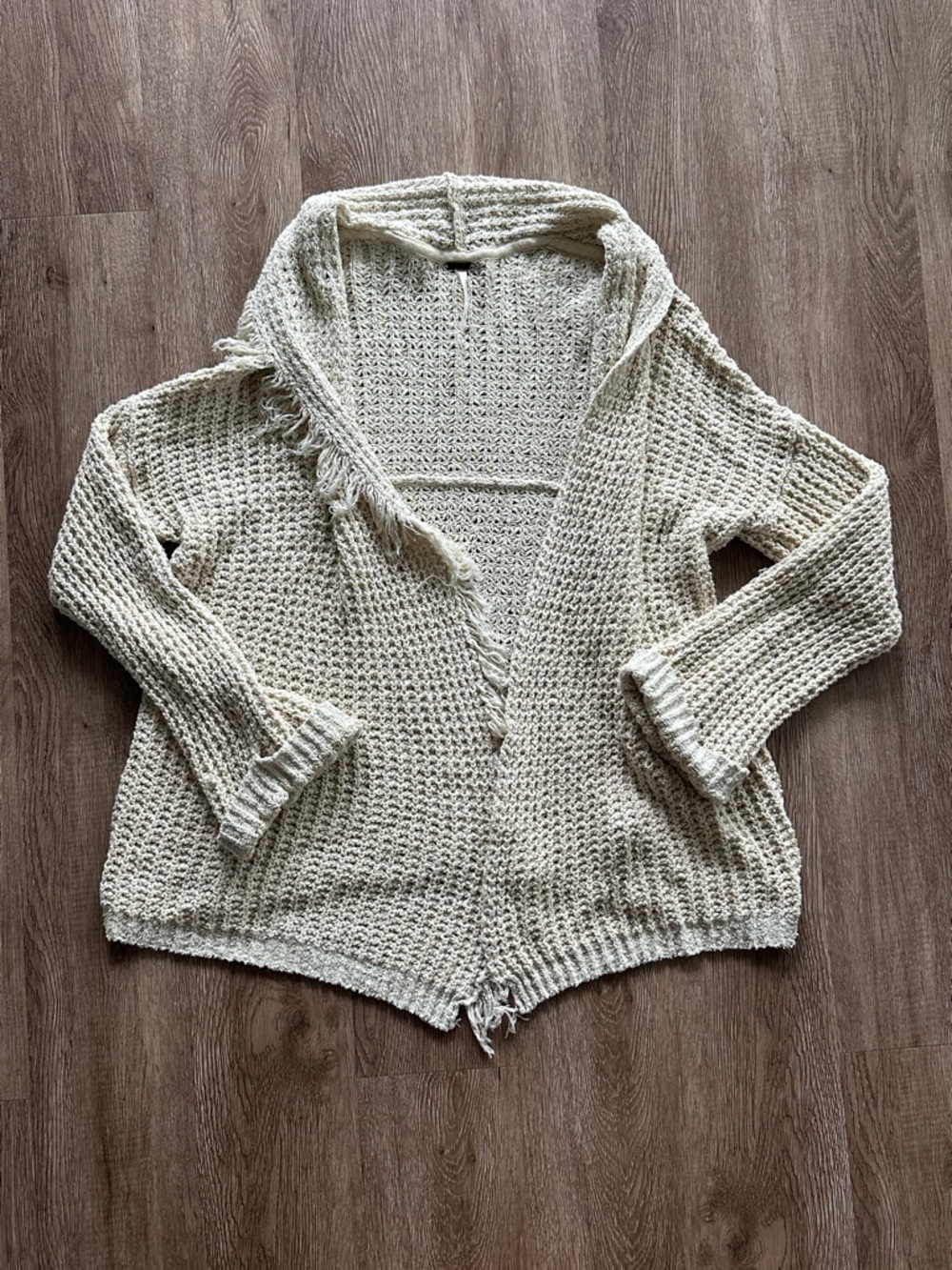 Free People I'll Be Around Open Knit Fringe Cardigan Cream Small Silk Blend